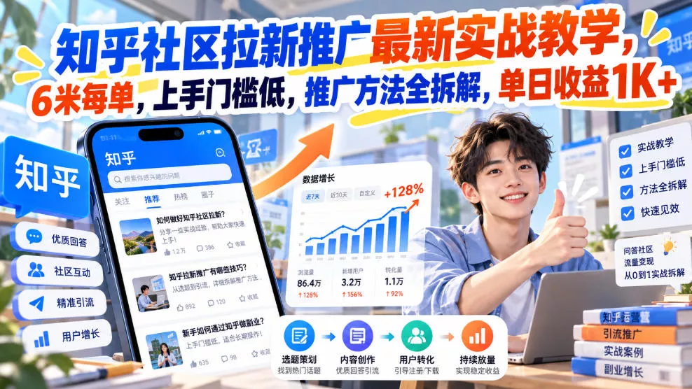 知乎社区拉新推广最新实战教学，6米每单，上手门槛低，推广方法全拆解，单日收益1K+！(更新0930)-筑梦轻创网